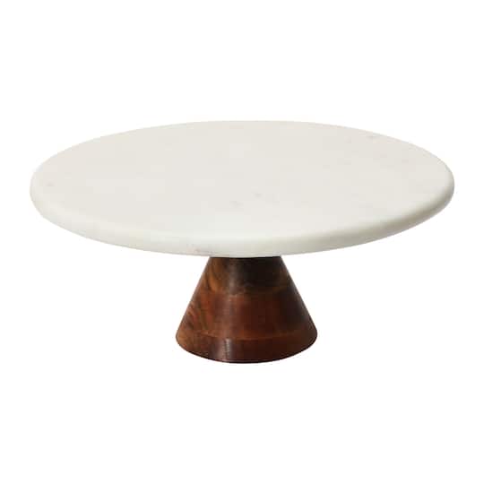 12&#x22; Marble Pedestal with Wood Base Stand